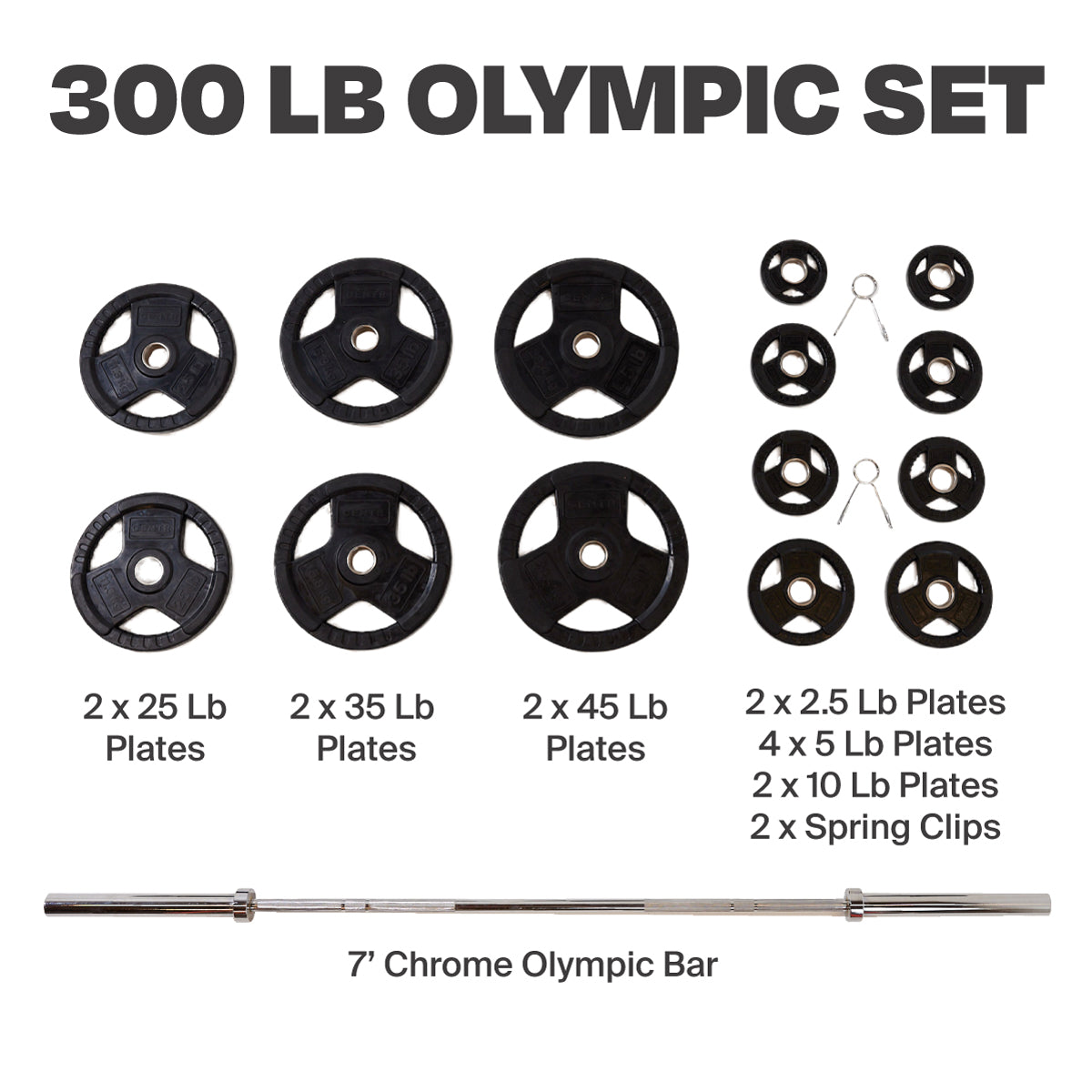 300 lb Olympic Bar with Weights and Barbell Centr